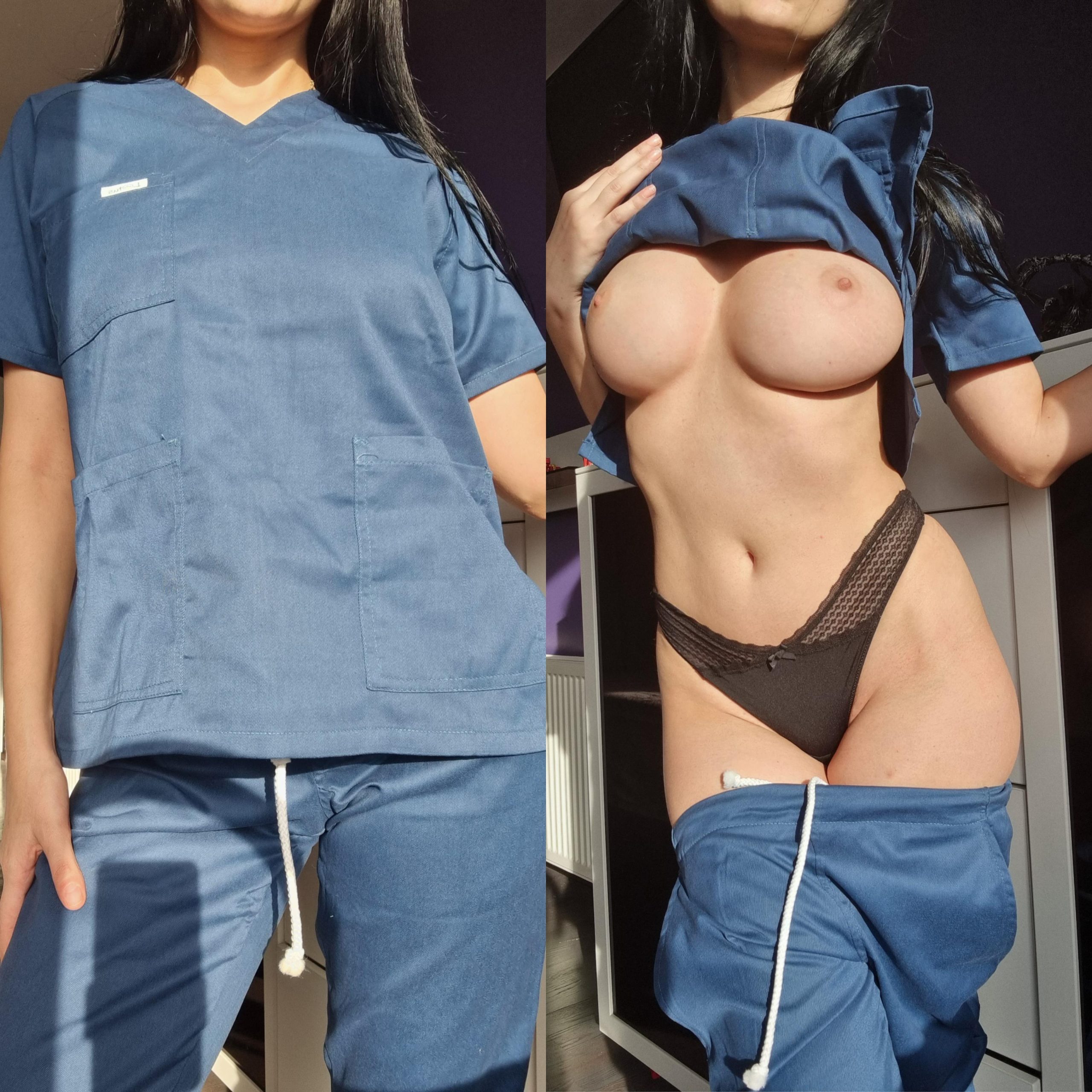 My boobs are not huge but my scrubs make them look non existent...maybe I should wear a bra?