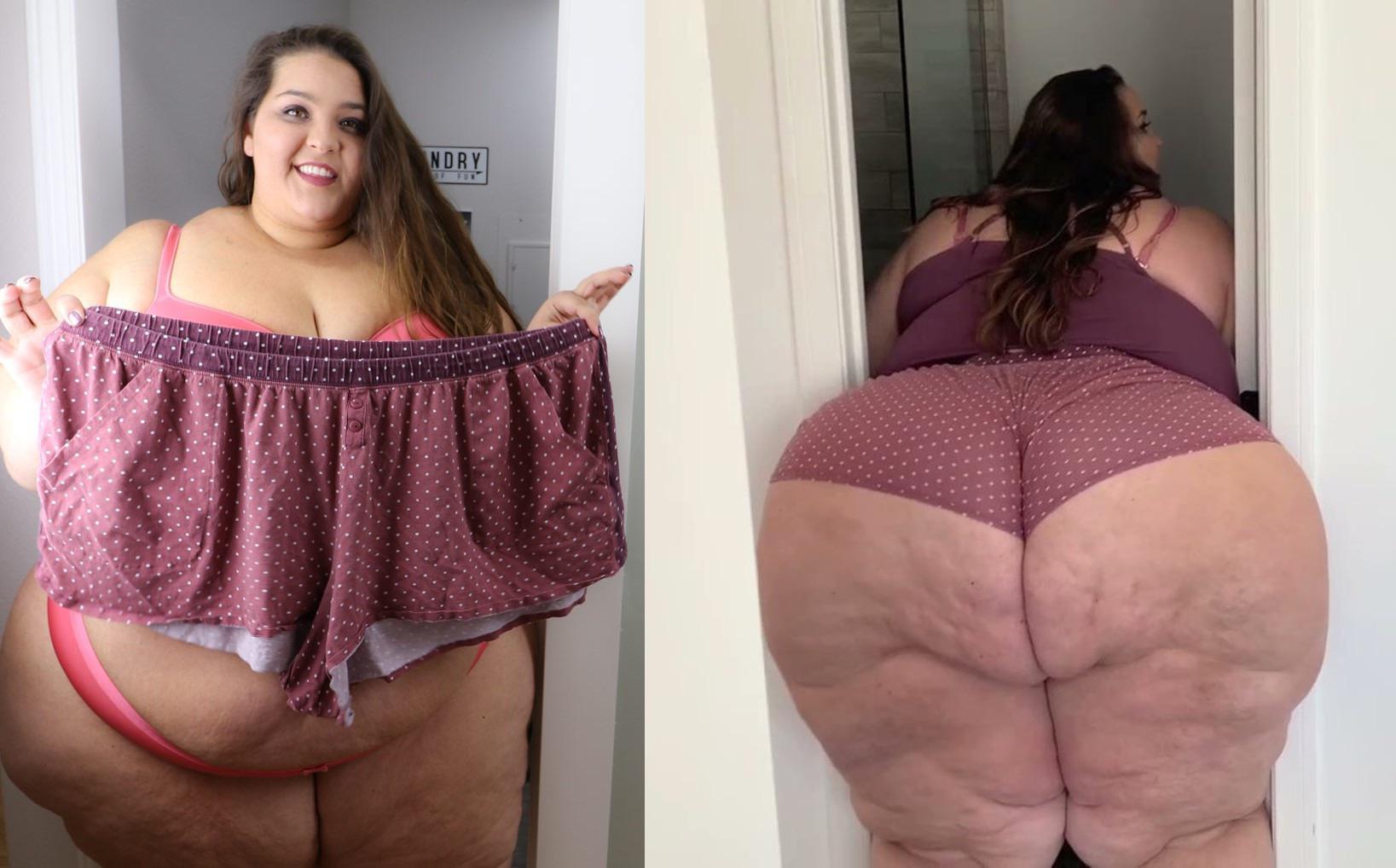 Those shorts are huge but they still get sucked into that massive ass. At her heaviest she probably had barley any clothes able to contain her huge body