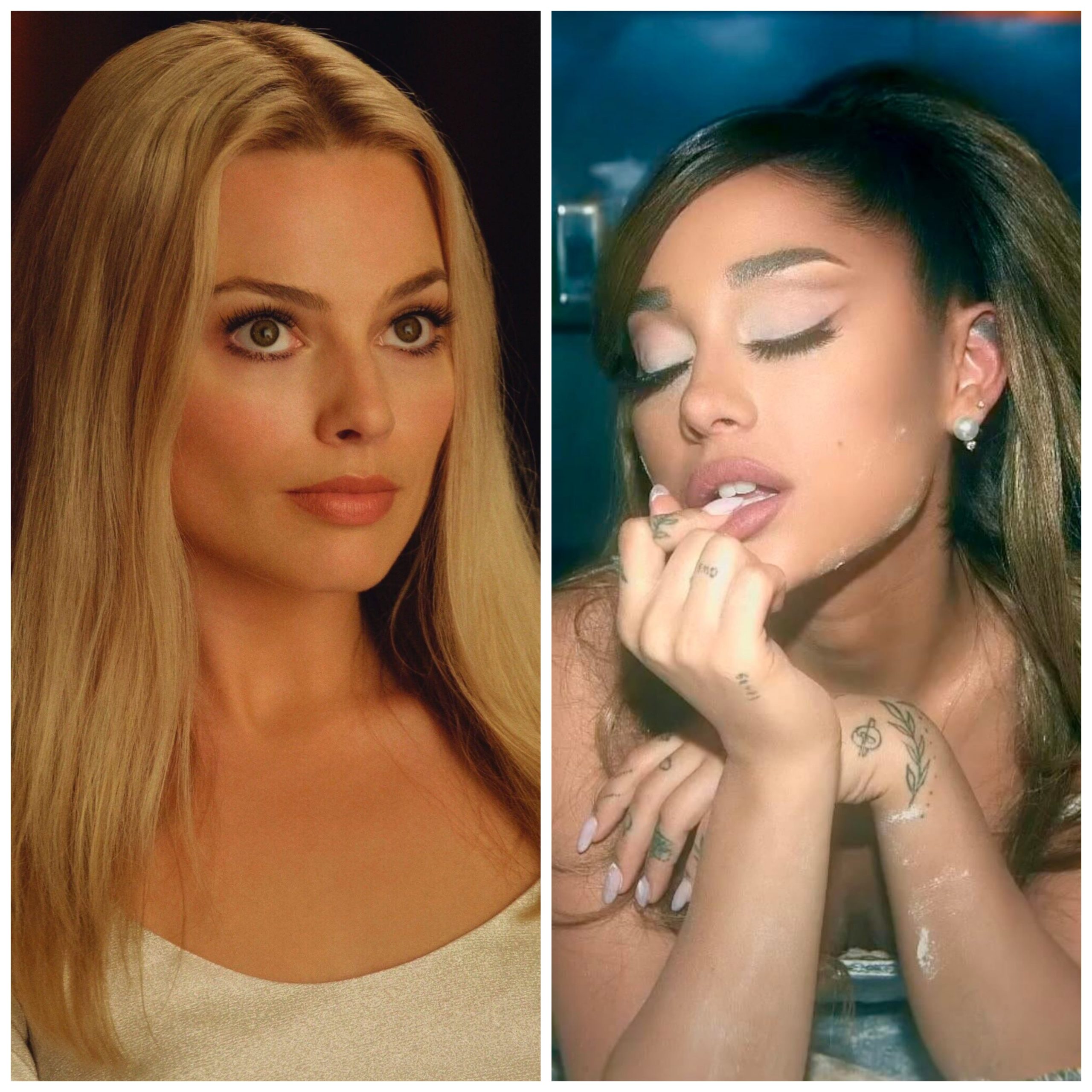 WYR: Have Margot Robbie and Ariana Grande tongue kissing with your cock in between their lips while using their hands to play with your balls or have Gal Gadot and Megan Fox rub their wet pussies together with your cock in between them while they moan your name and beg for your cum