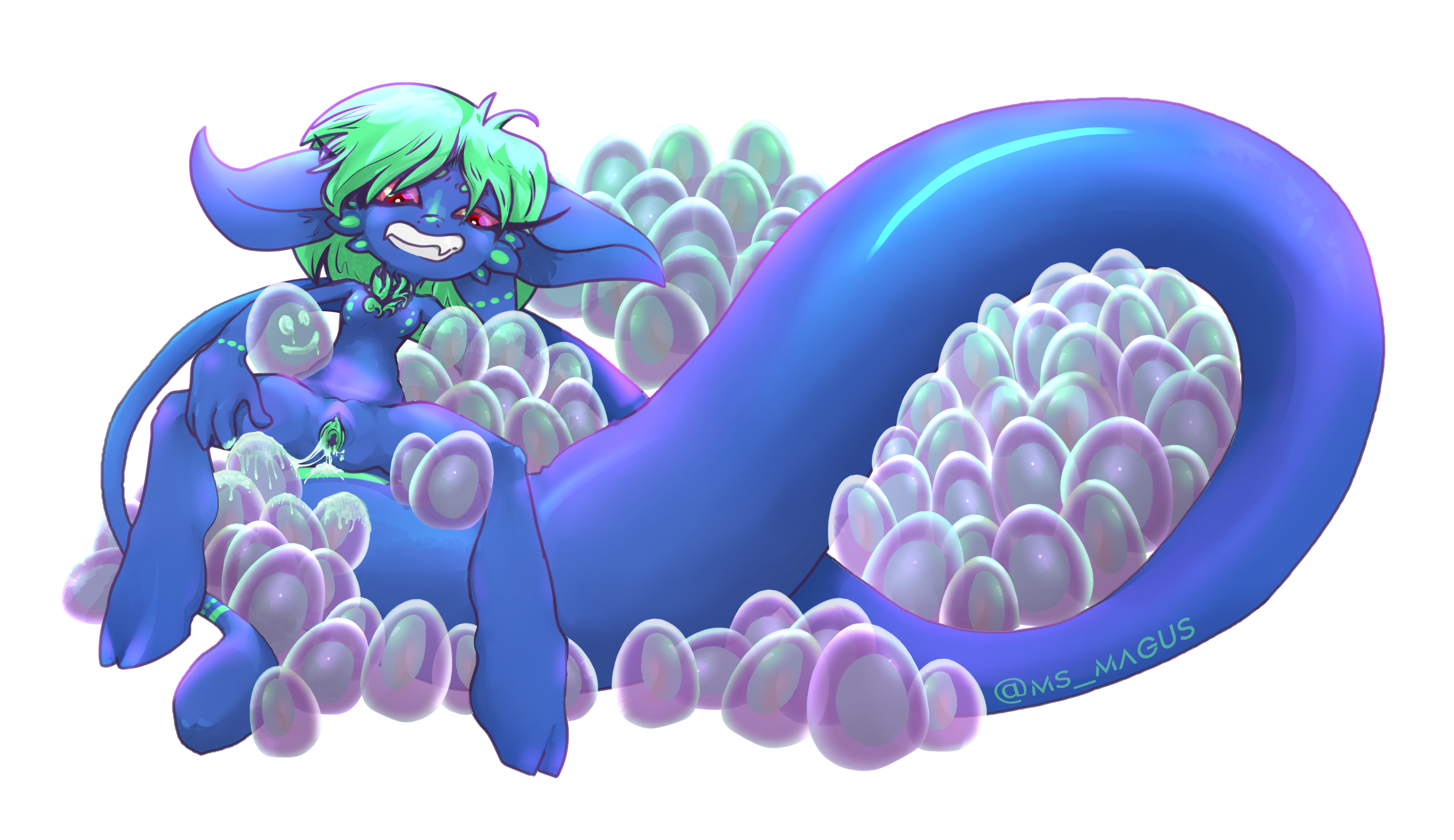 Ada is SO proud of her eggs~ (OC and art by me, @ms_magus) [original species: Xeno]