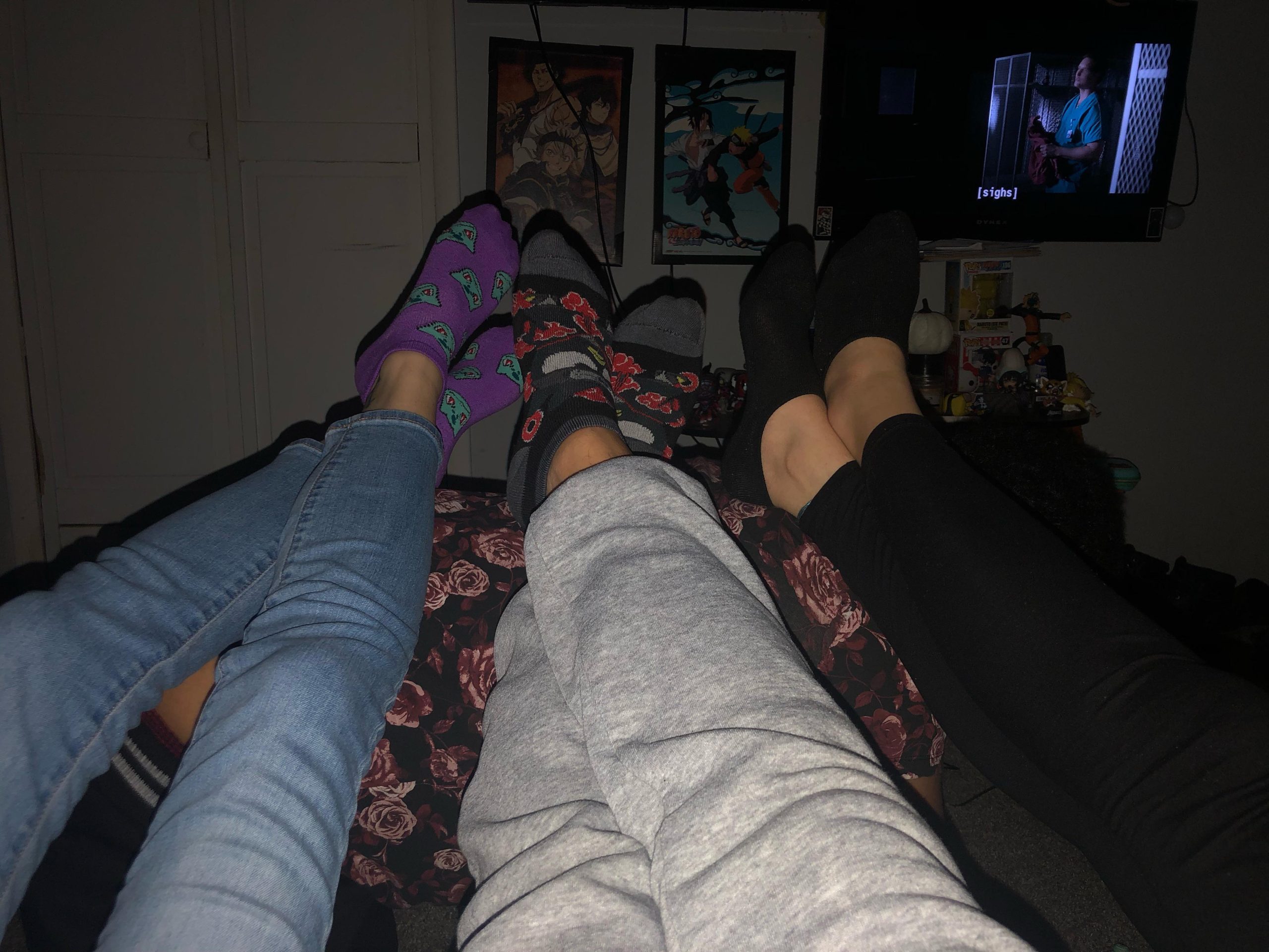 Serving as a footstool for 3 women as they all watched a movie and ignored me