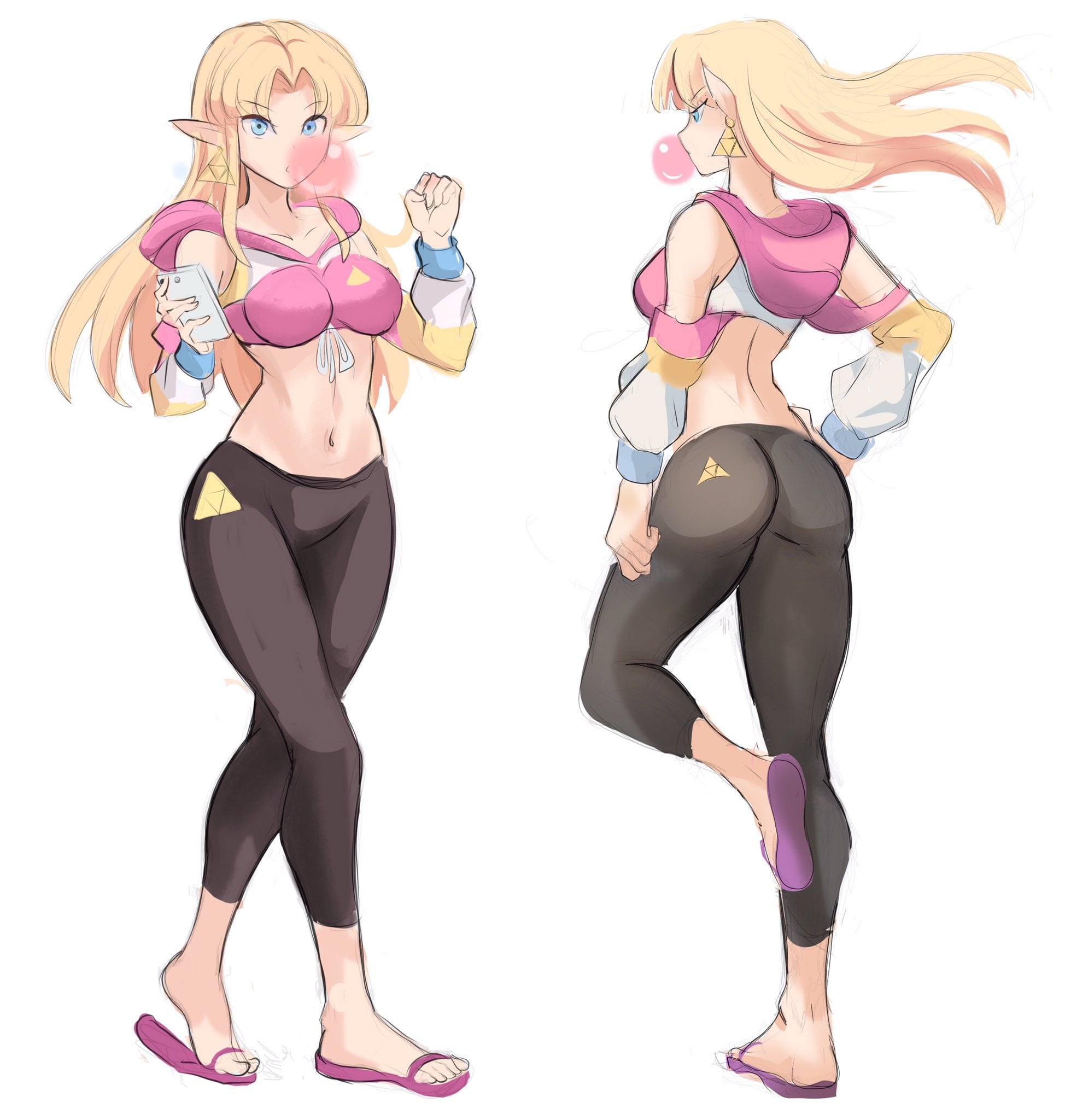 Princess Zelda in yoga pants and slides [Legend of Zelda]