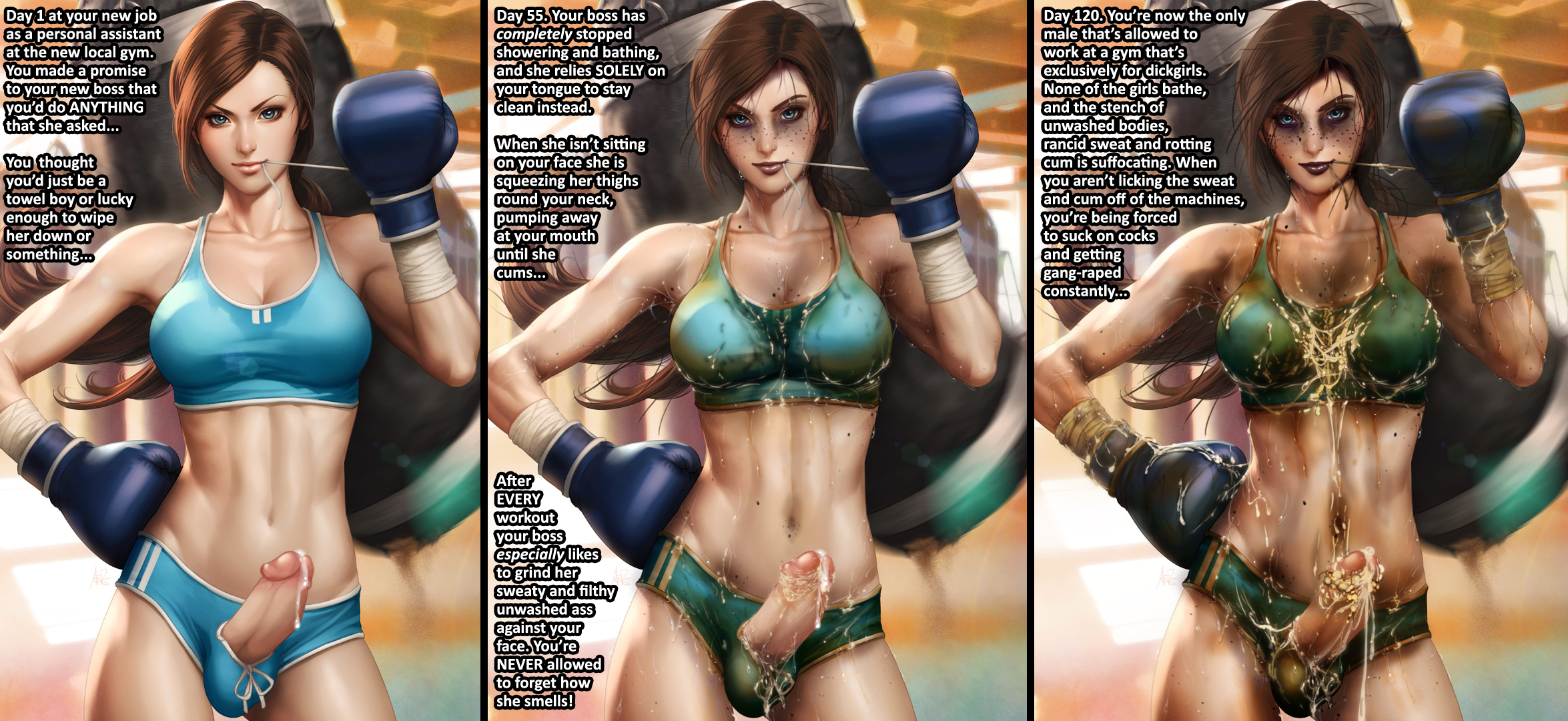 Cleaning up at the dickgirl gym [Futa][Extreme smegma][Sweat][Rimming][Rape mention]