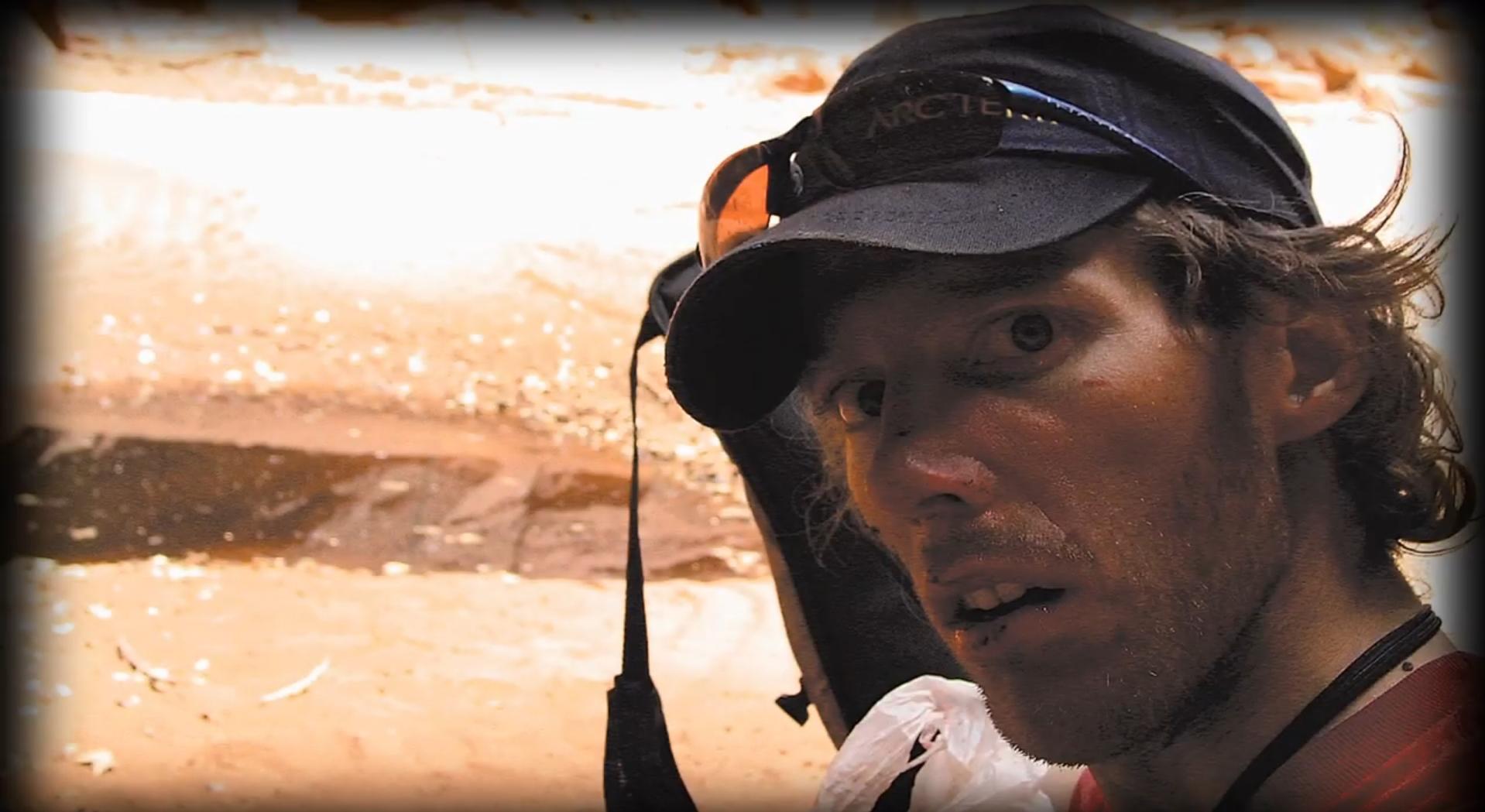 A photo Aron Ralston took after finding a pool of water. Almost an hour prior to this photo being taken, he had just amputated his own arm after being trapped by a boulder for 5 and a half days.